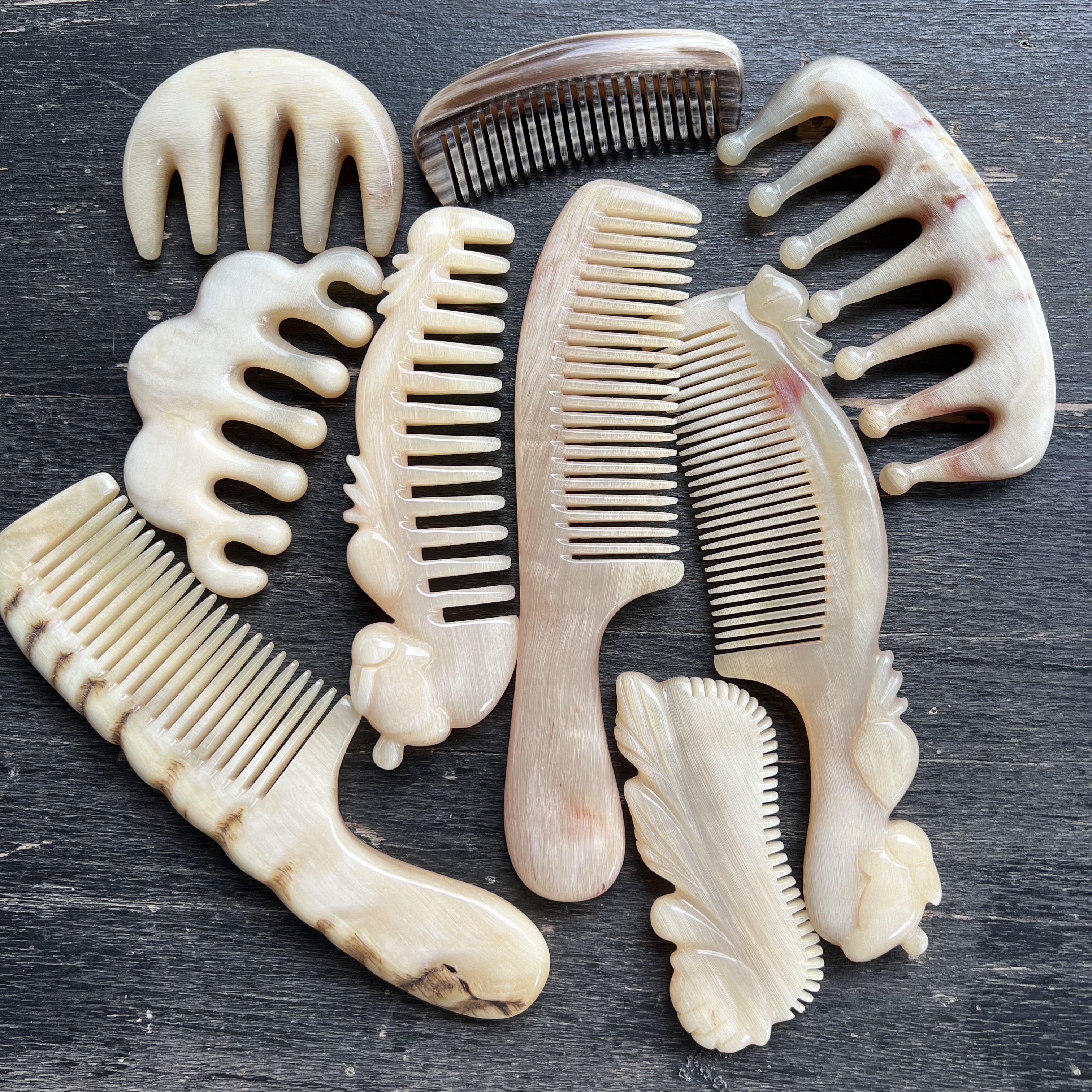 一物一拍1个装天然高贵羊角梳子精品便携家用女士梳头按摩