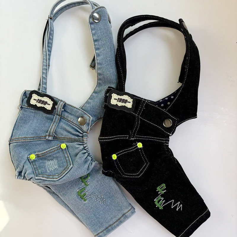 新款秋冬加绒款一体绒牛仔裤雪纳瑞比熊小型犬狗狗背带裤狗狗衣服