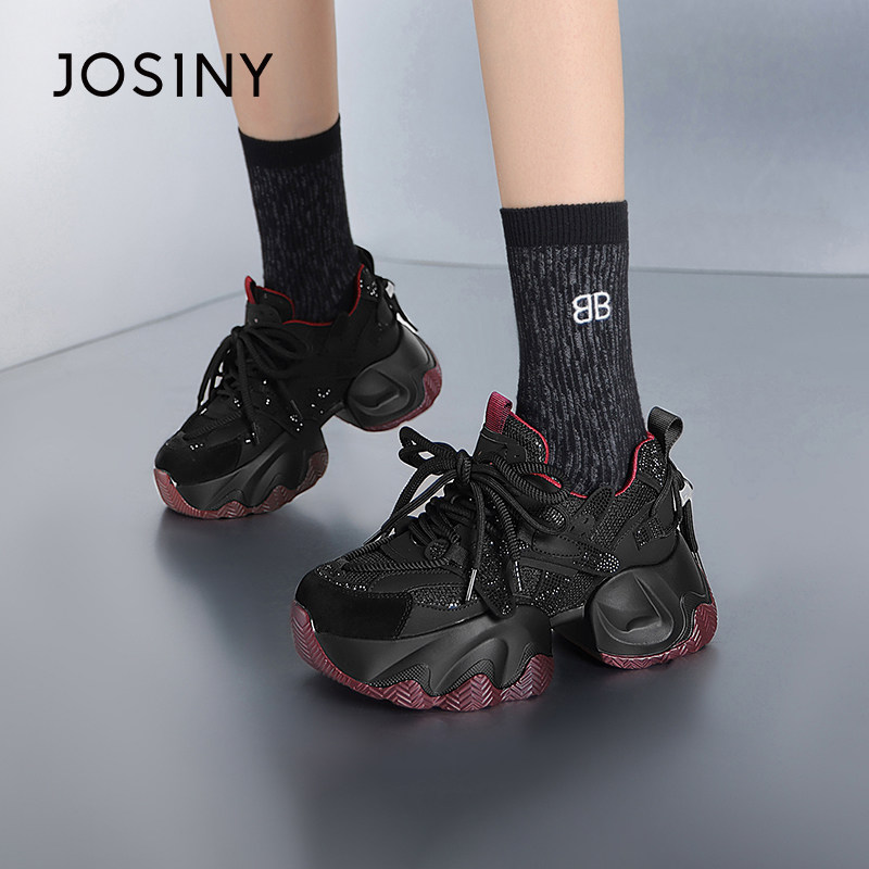 卓诗尼厚底老爹鞋女款2024冬季新款小个子运动鞋百搭复古增高女鞋