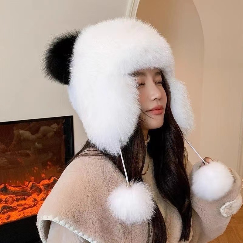 狐狸毛小浣熊皮草帽子儿童雷锋帽冬季男女保暖真皮护耳