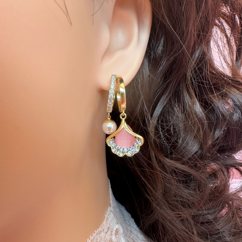 铜合金仿水晶耳饰 32号-百搭精致三生有杏圆珠耳环气质镶钻银耳针