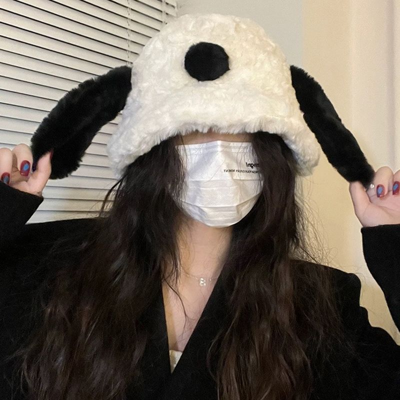 小狗耳朵渔夫帽女冬季新款韩版大头围可爱显脸小保暖防寒护耳盆帽