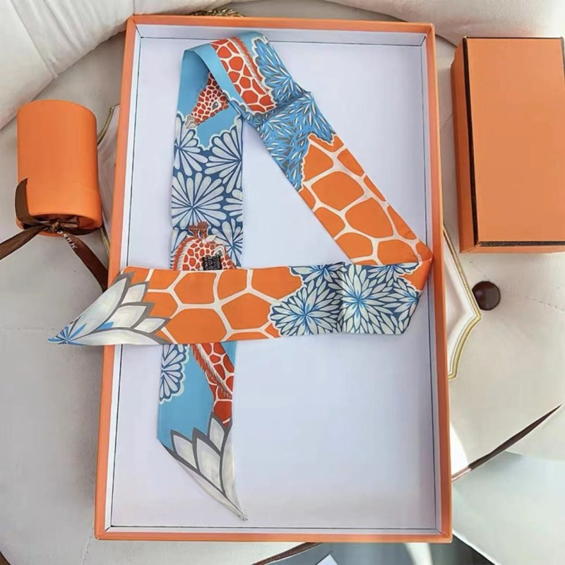 桑蚕丝女士束发带长颈鹿85×5时尚百搭韩版真丝飘带领巾丝巾P015