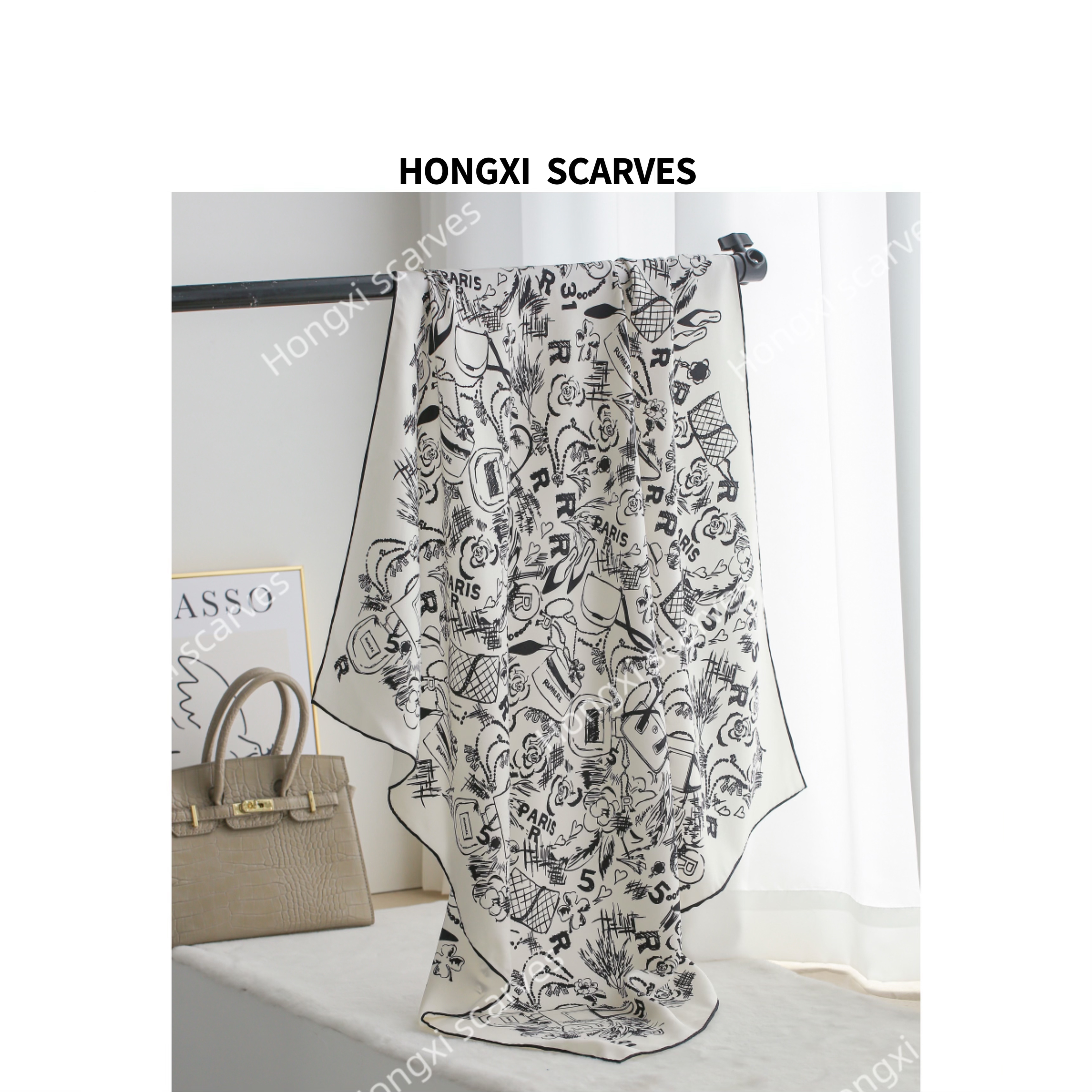 桑蚕丝单面14姆米斜纹砂洗小香白87方巾高能感百搭高档真丝D025