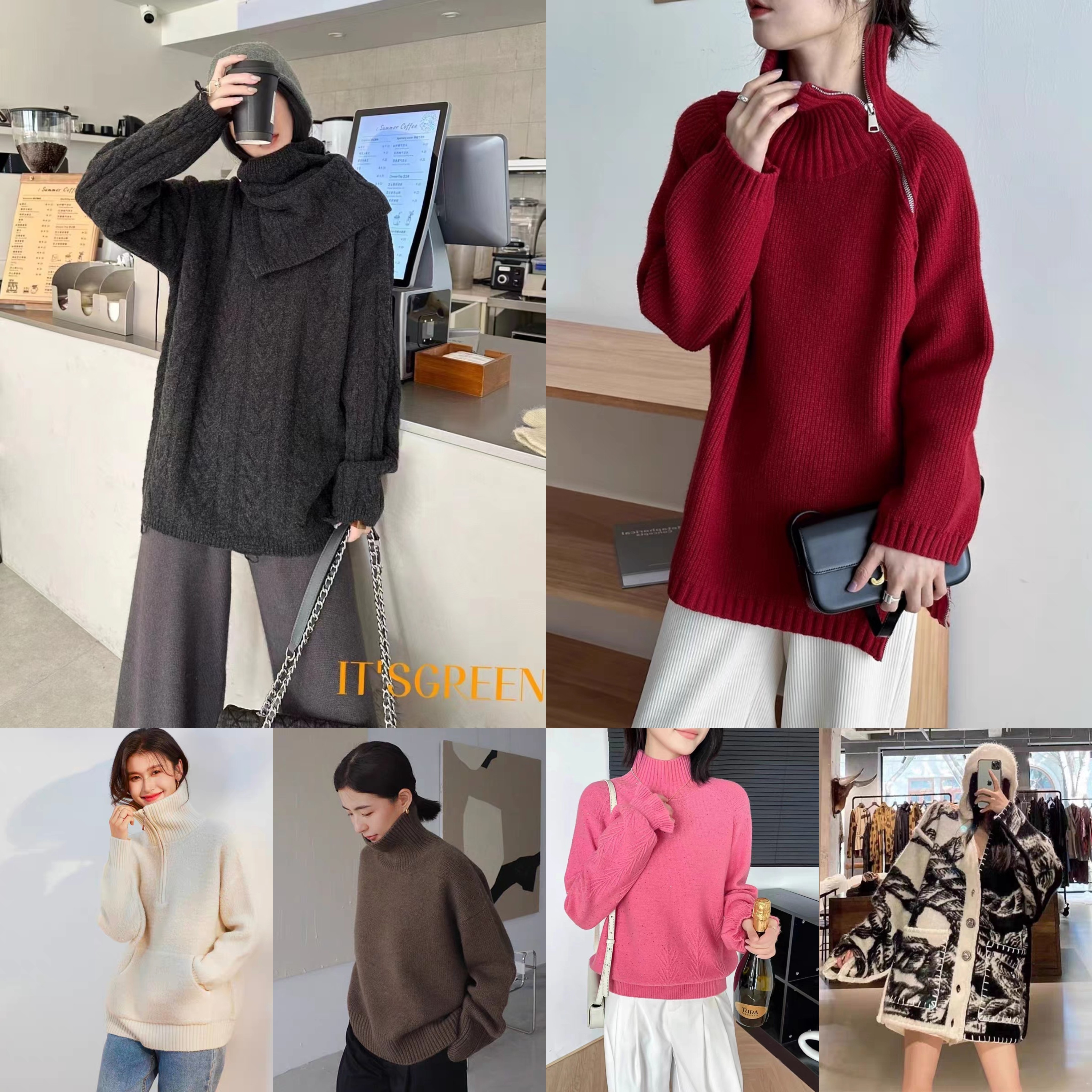 【七七羊绒】【R111-R125绿系】孤品纯羊绒捡漏秋冬套头开衫针织衫女