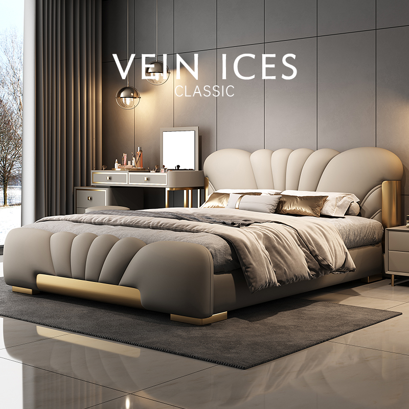 新木威主卧花瓣真皮软床法式现代简约轻奢意式高级豪华奢华别墅