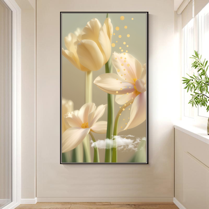 奶油风玄关装饰画贴画走廊竖版背景墙墙面自粘壁画入户玄关装饰画