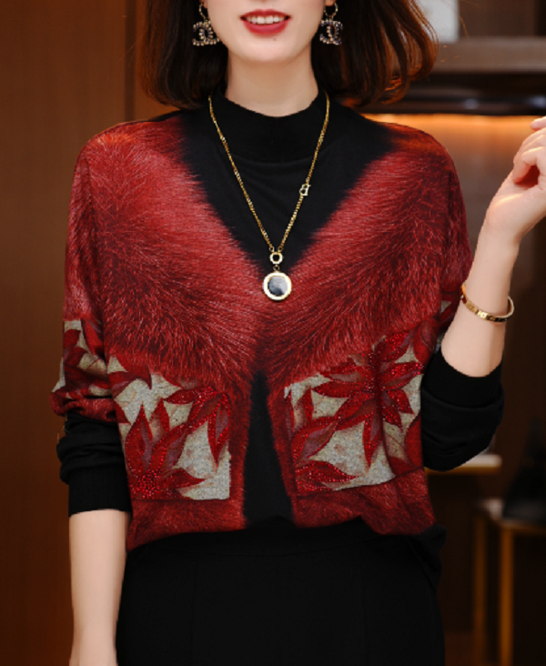 新款高级感海岛棉加绒加厚洋气保暖时尚百搭显瘦圆领上衣秋冬