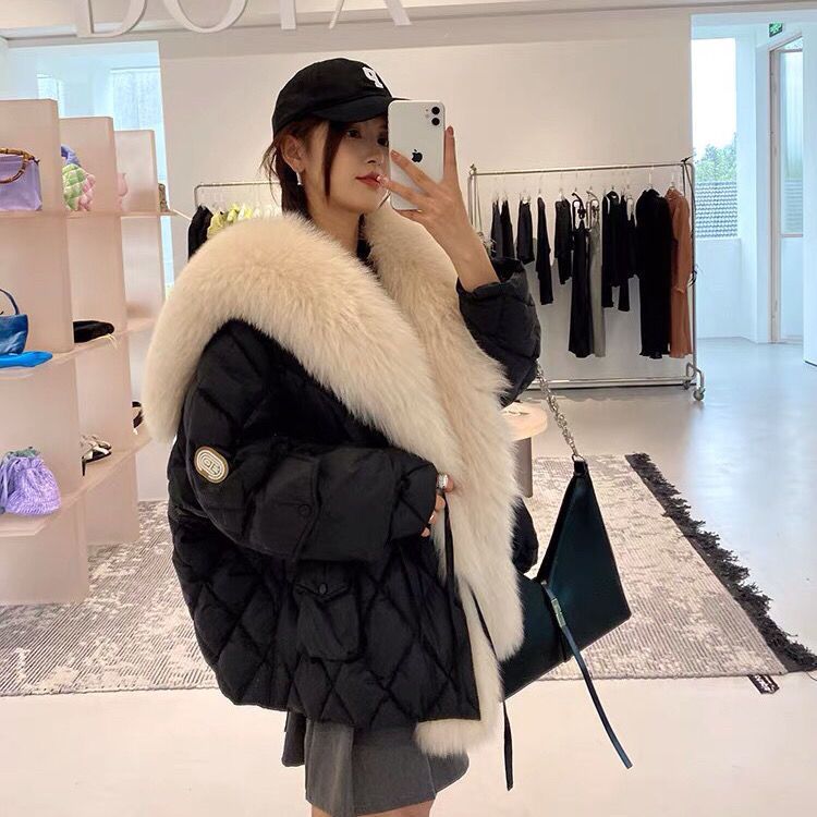雪中飞2021年冬季新款超大狐狸毛领羽绒服派克服女皮草外套女保暖