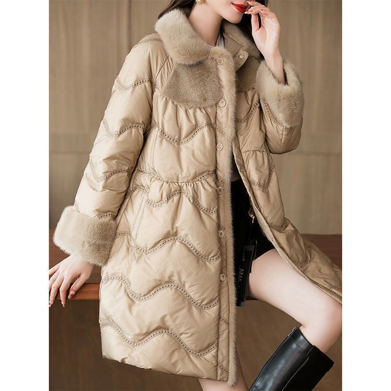 雪中飞海宁仿水貂绒羽绒服女中长款2022冬季新款时尚洋气轻薄白鸭