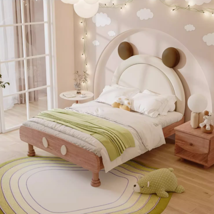 实木儿童床胡桃木女孩床1.5米卧室床男童单人软包现代简约米奇床