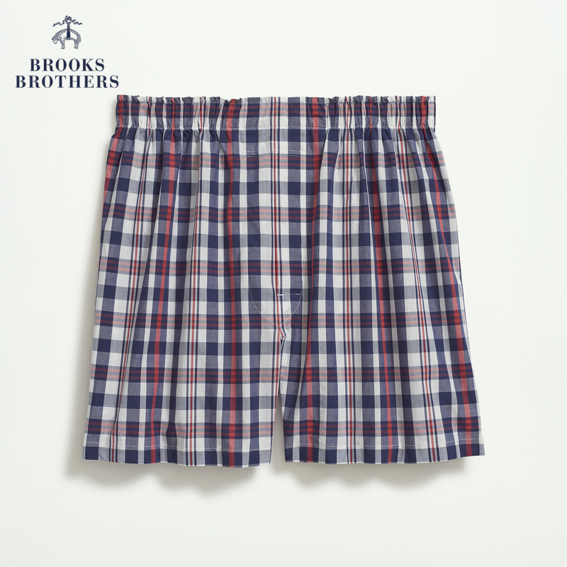 Brooks Brothers/布克兄弟男宽松透气棉质腰身松紧带格纹平角短裤