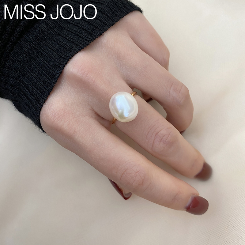 欧美冷淡风天然巴洛克珠珠可调节戒指女小众设