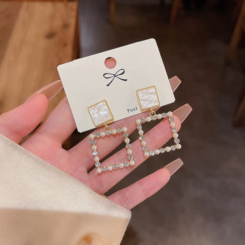 S925银针简约气质几何形珠珠耳环女轻奢小众网红同款耳