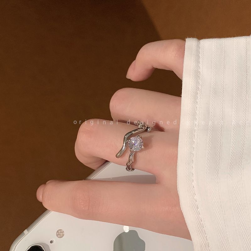 合金戒指 编织锆石开口戒指女2023新款轻奢小众设计高级
