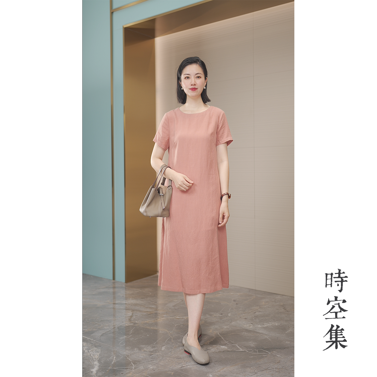 【时空集原创正品】欧若风天丝麻新款色织亚麻女装连衣裙6073-1-