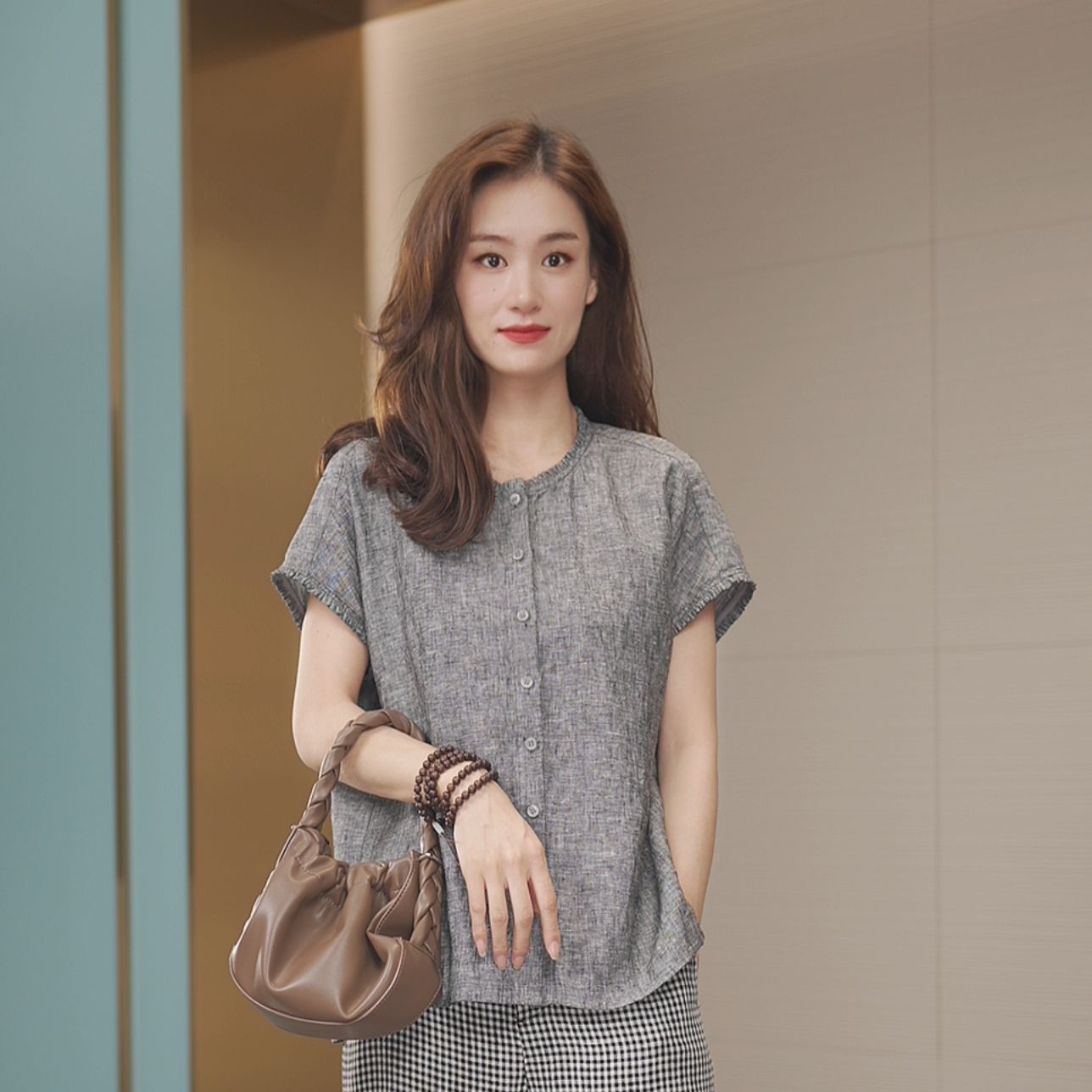 100%亚麻时空集原创正品春季新款高级显瘦气质欧若风纯色上衣1090