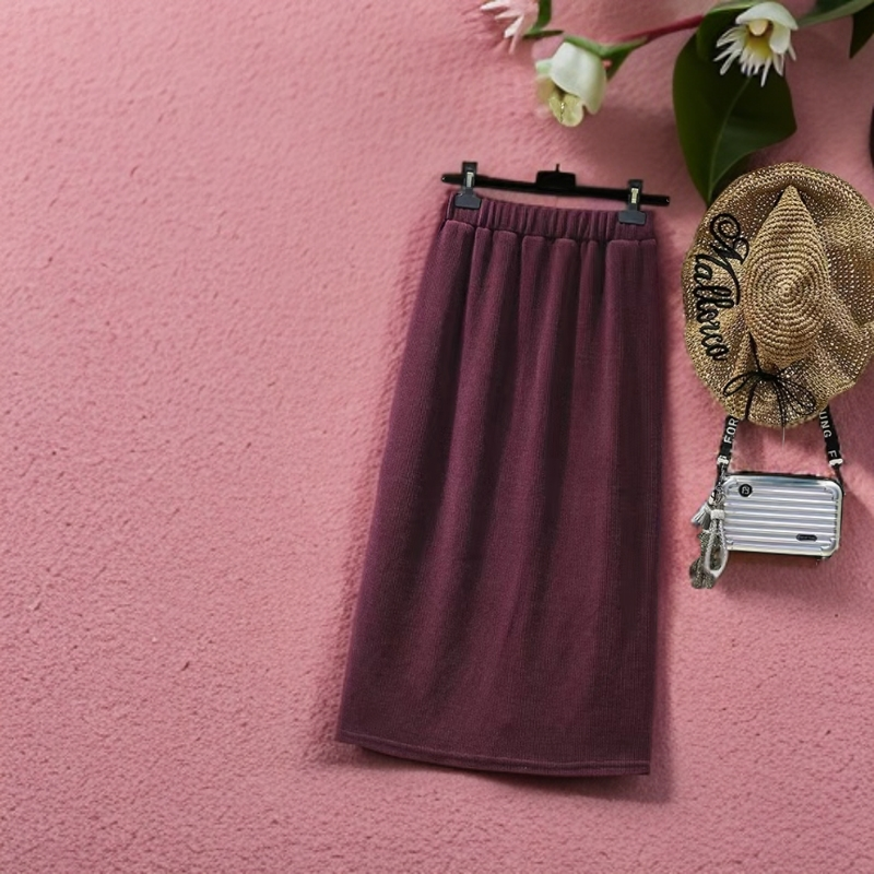 松紧高腰时尚半身裙女2024秋冬季a字包臀过膝开叉中长款裙子2385