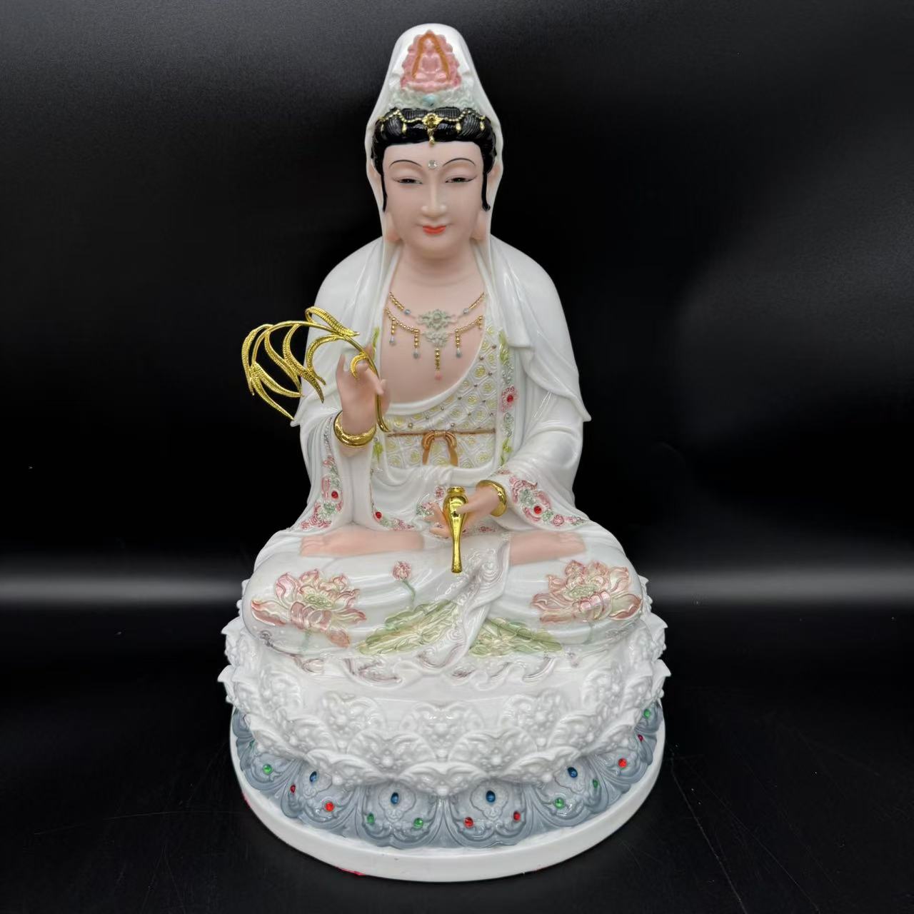 佛像12/16寸合成玉空心彩绘观音如来弥勒地藏工艺品