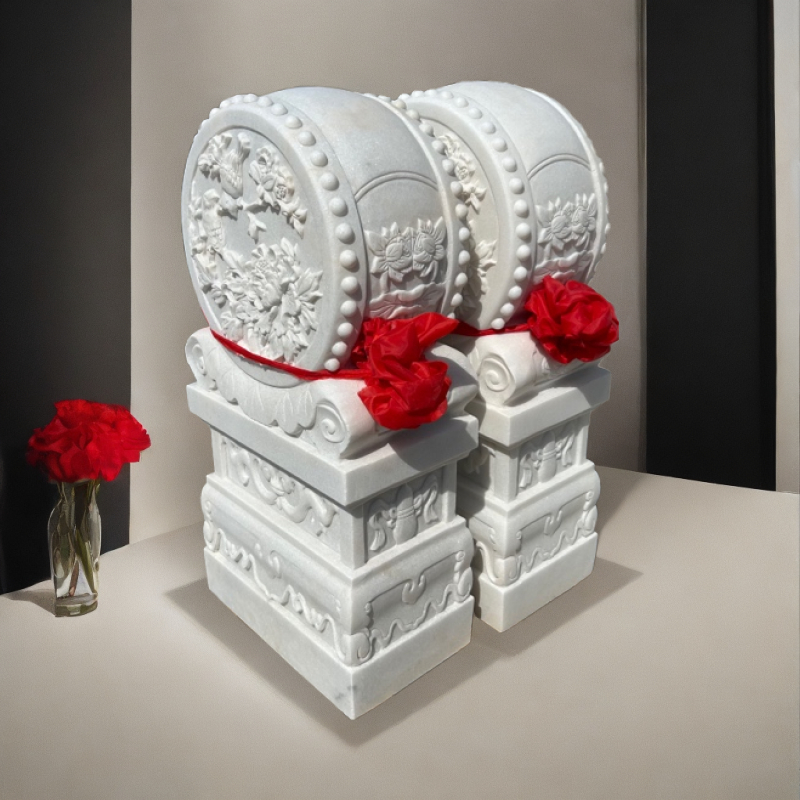 汉白玉材质石雕门墩抱鼓石庭院门口摆件