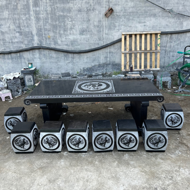 青石材质长方形茶桌茶台石雕石桌石凳庭院园林装饰摆件