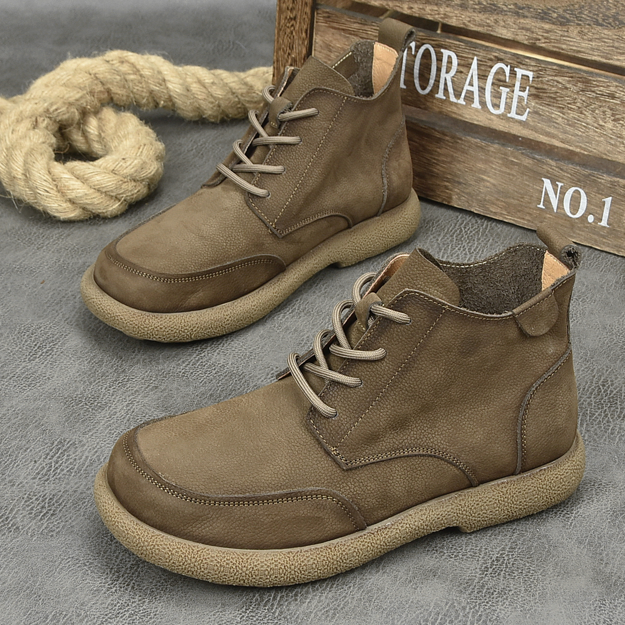 冬季高帮真皮皮鞋软皮软底男士男士潮流复古百搭鞋子翻毛皮潮鞋