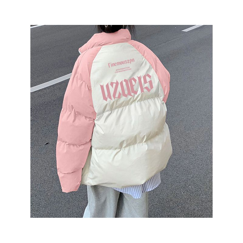 【当季爆款】奶呼呼插肩拼色棉衣棉服女冬季新款加厚夹棉粉色外套ov