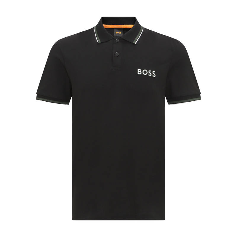 BOSS雨果博斯男士奢侈品高档翻领polo衫刺绣时尚休闲商务经典黑色