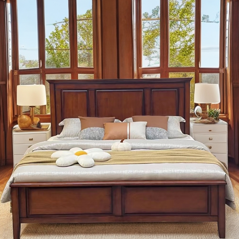 榫卯美式做旧欧式罗马柱储物实木床单人主卧古典双人床美式实木床