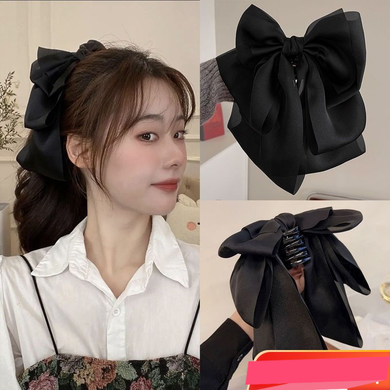 大蝴蝶结马尾夹蝴蝶结发卡甜美公主头缎面抓夹子气质法式新娘头饰