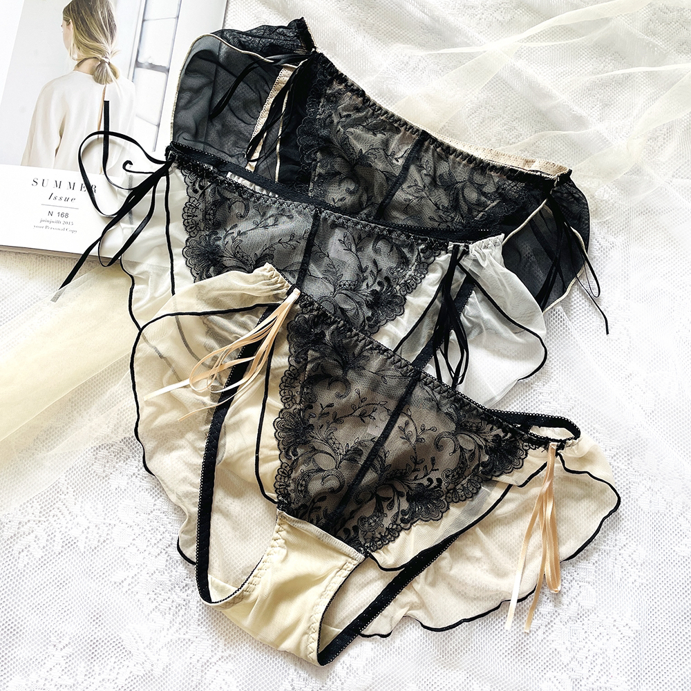 新款宫廷风大码内裤女士高腰甜美性感火辣蕾丝高开叉舒适棉裆包臀