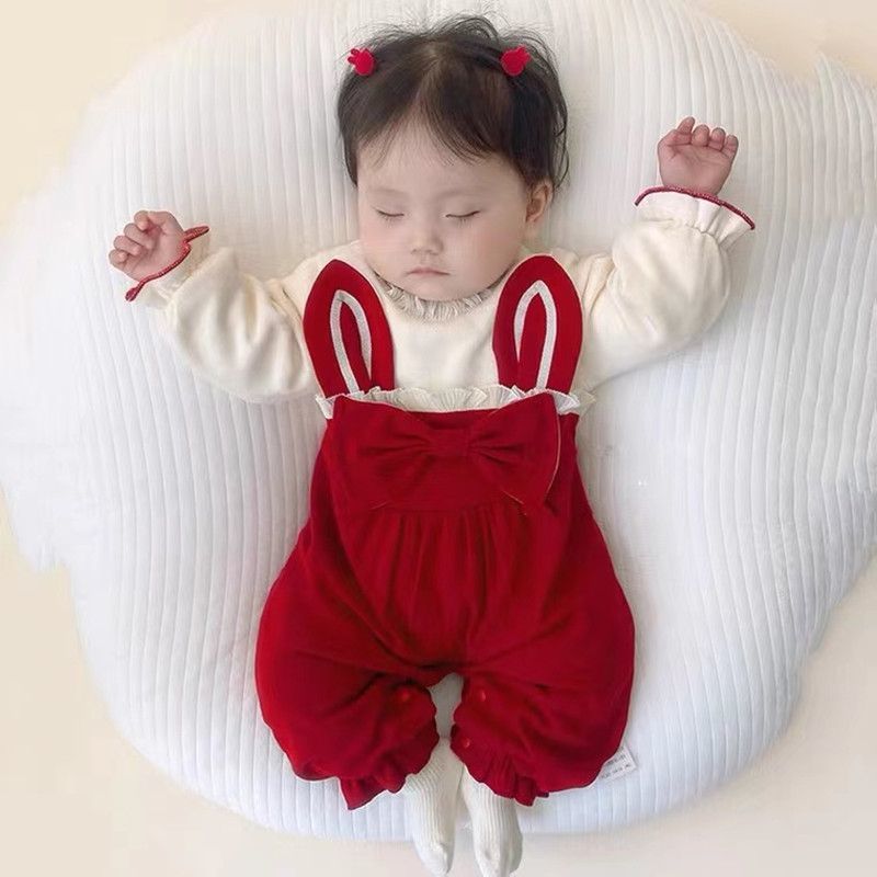 婴儿衣服春秋款连体衣新生儿百天女宝宝小公主周岁哈衣秋装外出爬