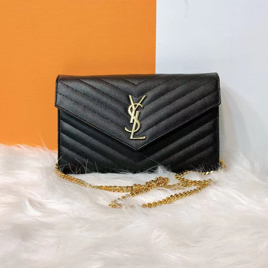 99新 YSL/圣罗兰 /黑金鱼子酱中号信封包/D店