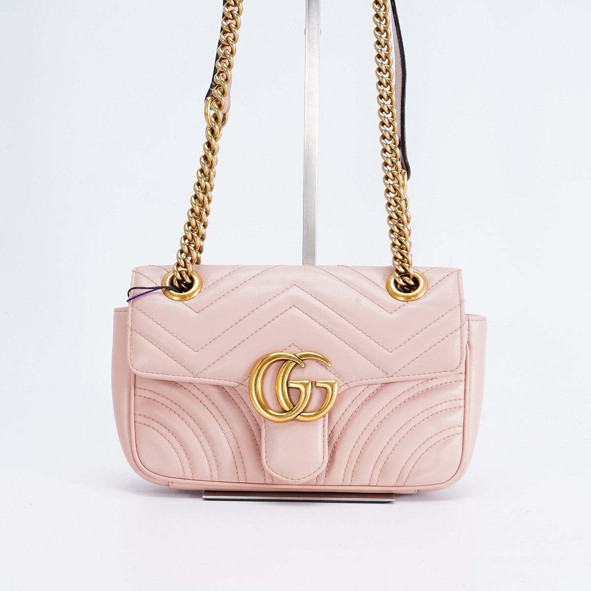 99新 GUCCI/古驰 马蒙粉二二/ 链条包单肩包斜挎包/严选