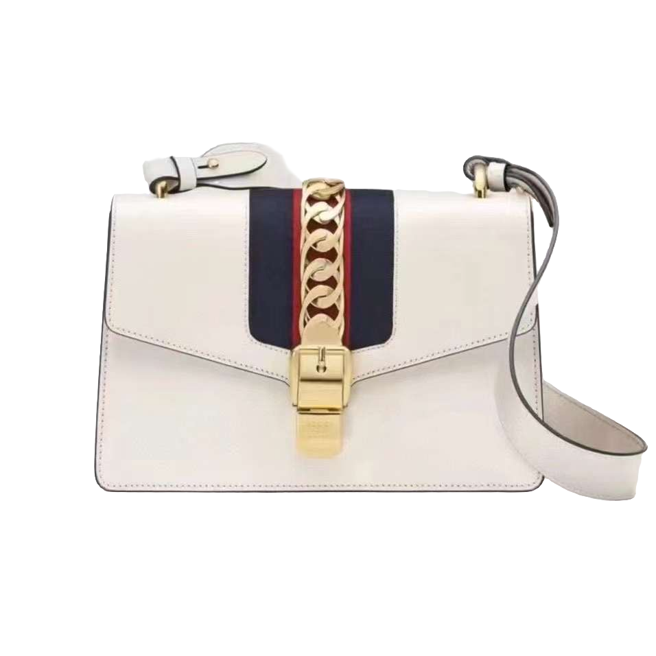 99新 GUCCI/古驰 塞尔维亚中号白色/单肩包/理理