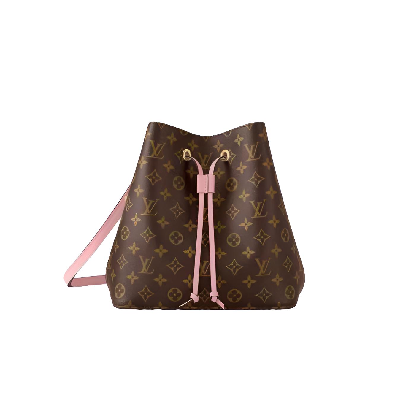 99新 LouisVuitton/路易威登 粉色NEO老花粉水桶单肩/严选