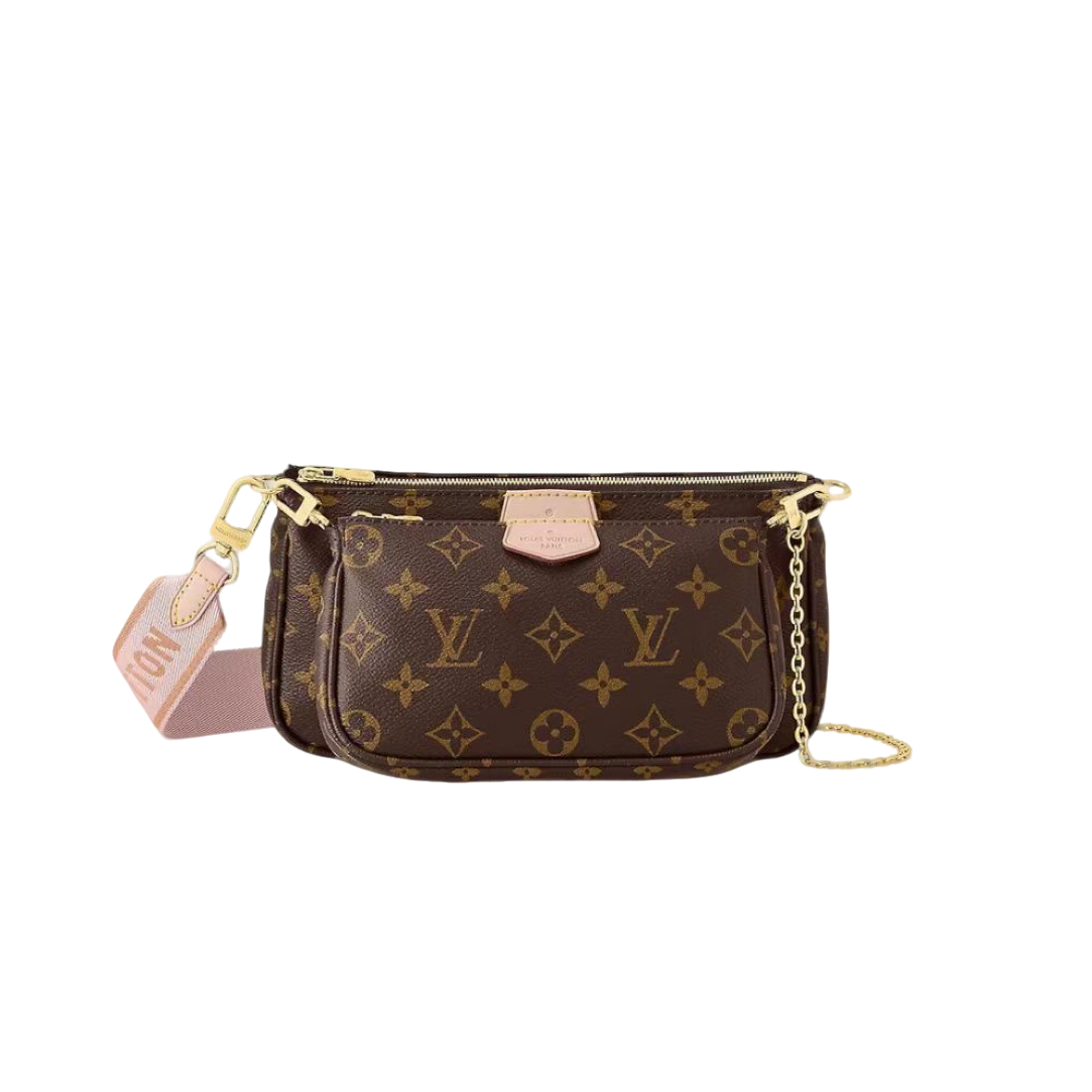99新 LouisVuitton/路易威登 老花粉五合一单肩斜挎包/理理