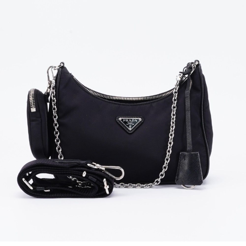 99新 Prada/普拉达 黑色尼龙hobo包/三合一/单肩斜挎包（D店）