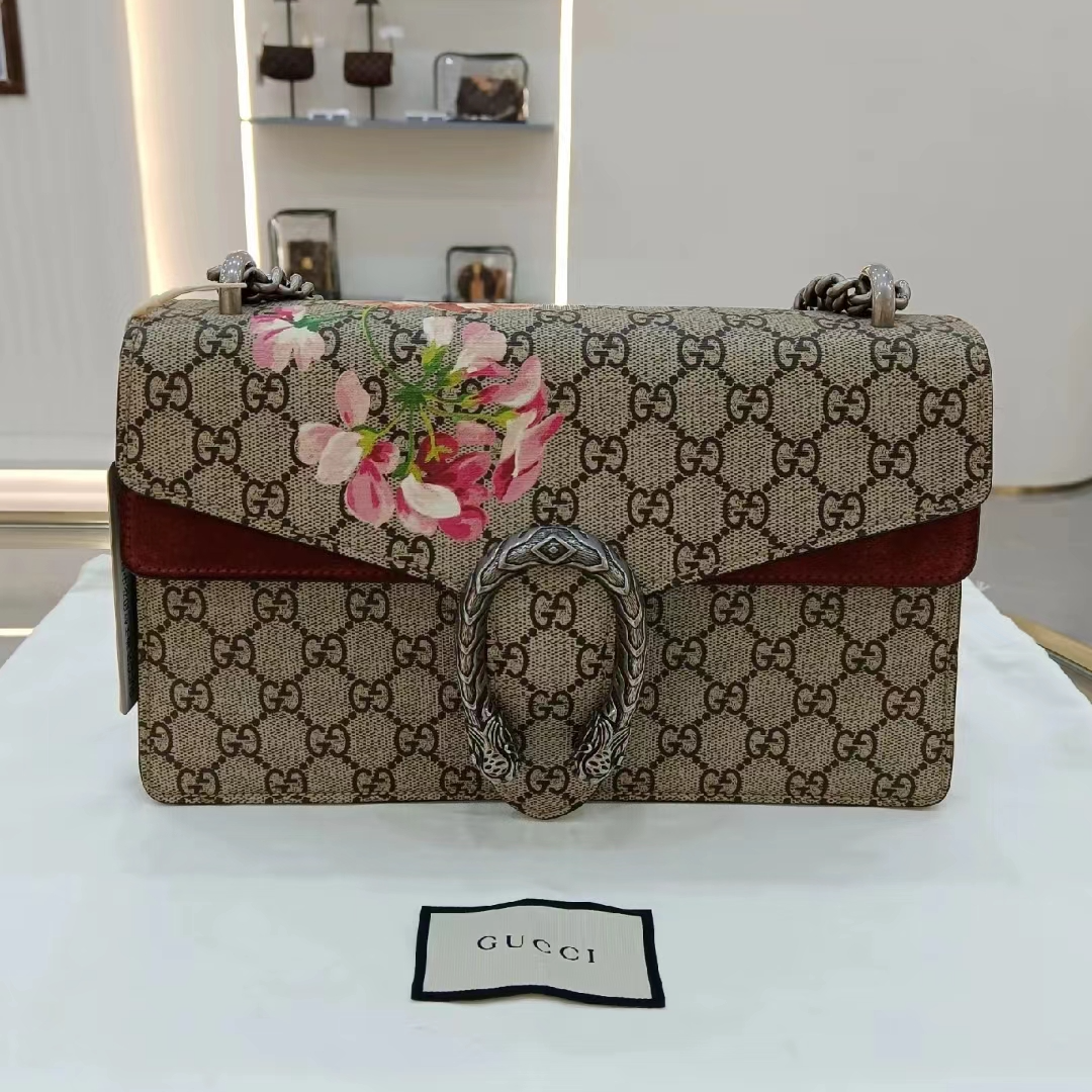 99新 GUCCI/古驰 酒神花卉中号天竺葵/链条包单肩包/理理