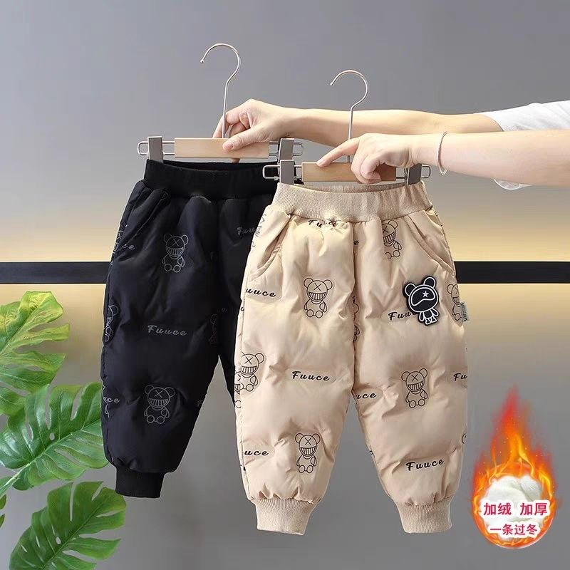 男童加绒裤子一条过冬秋冬2023新款儿童冬季加棉三层加厚棉裤外穿