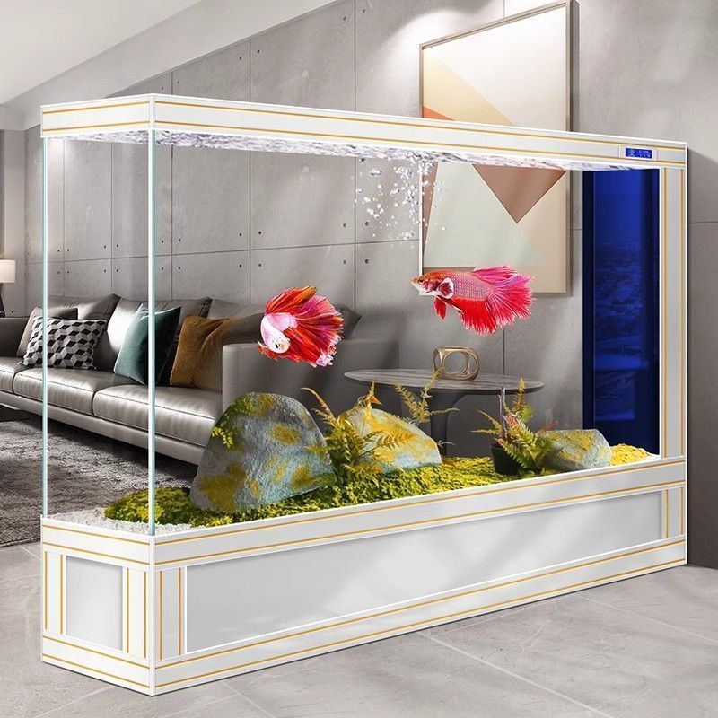 客厅鱼缸隔断家用新款落地大型超白过滤水族箱屏风玻璃生态金鱼缸