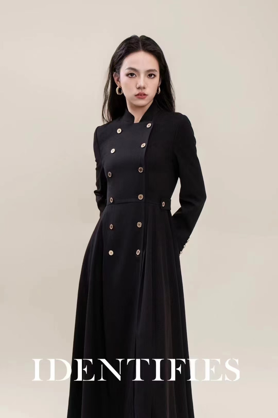 易缔媤立领气质款风衣显瘦长袖D43461