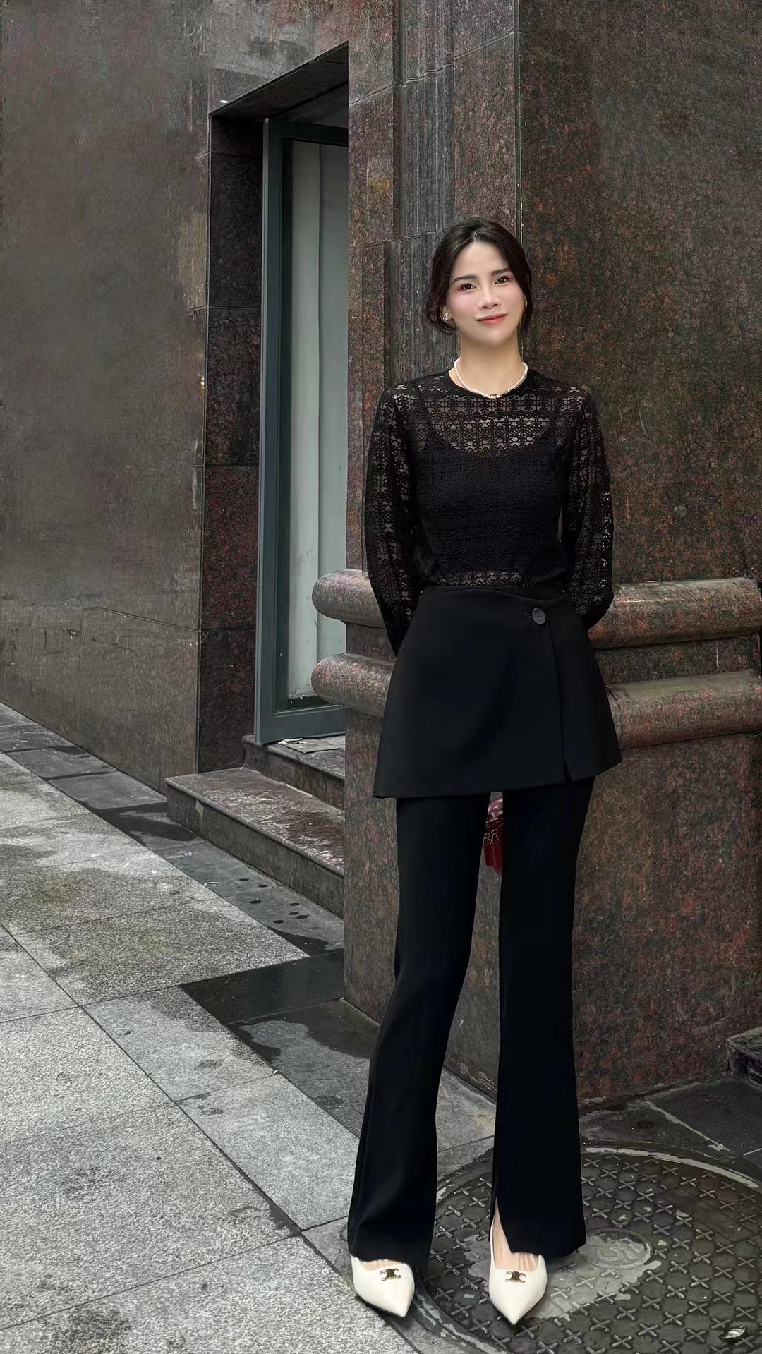 易缔媤蕾丝长袖衫