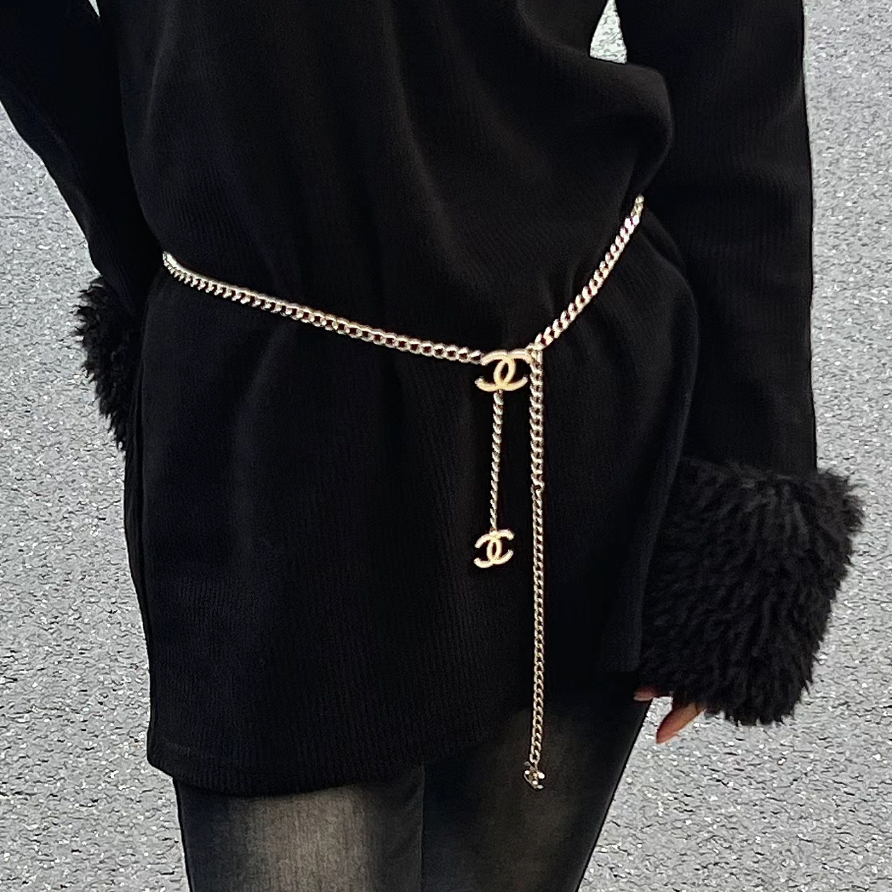 全新未使用 Chanel/香奈儿 白银珐琅双c腰链项链毛衣链 05864
