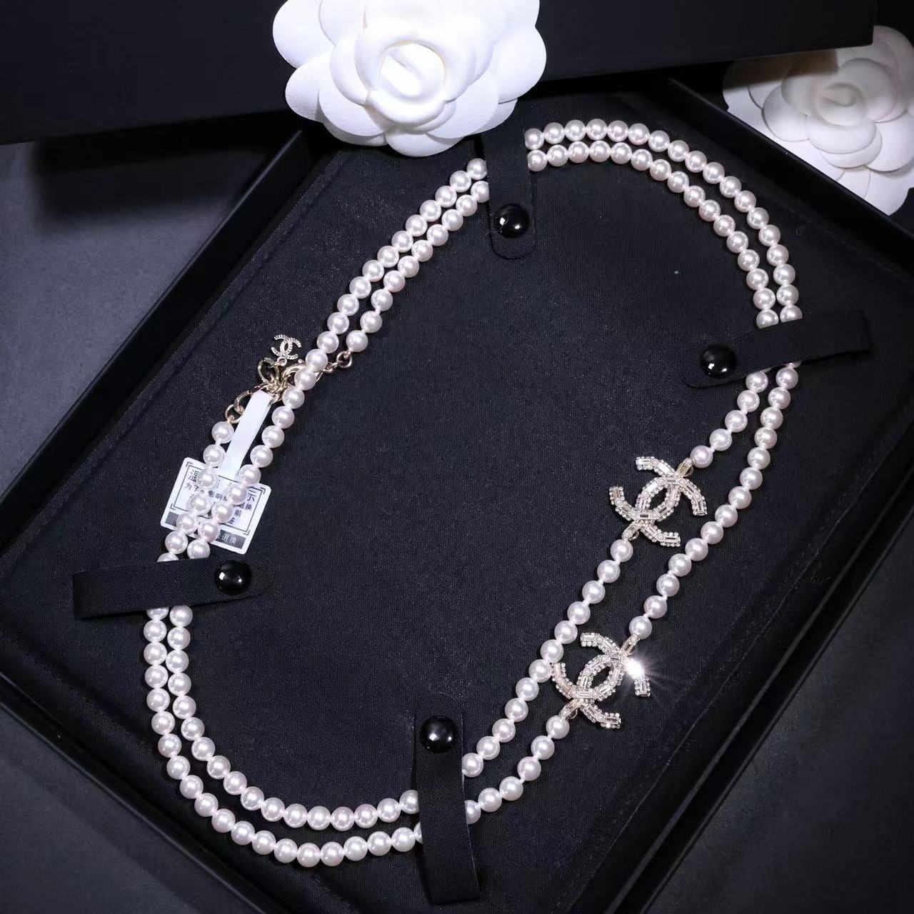 未使用 Chanel/香奈儿 满钻方糖双c长款双层珍珠项链 05665