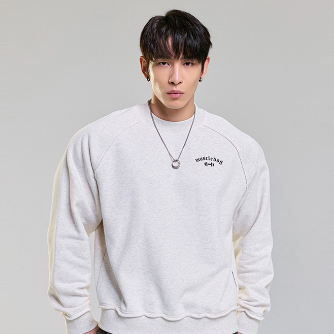 肌肉狗 圆领运动卫衣男秋冬新品毛边设计宽松休闲训练健身套头衫