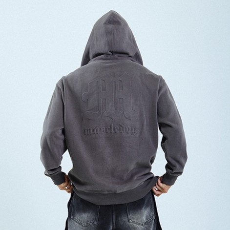 肌肉狗 拉链连帽卫衣男潮牌迷你绒浮雕压花休闲训练健身开衫外套