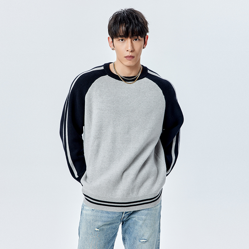 肌肉狗 运动毛衣男冬季潮牌新款美式撞色保暖圆领休闲训练健身衣