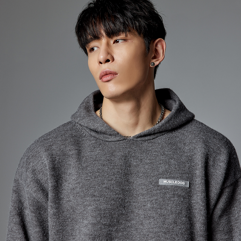 肌肉狗运动毛衣男冬季新款潮牌宽松弹力连帽套头休闲训练健身上衣