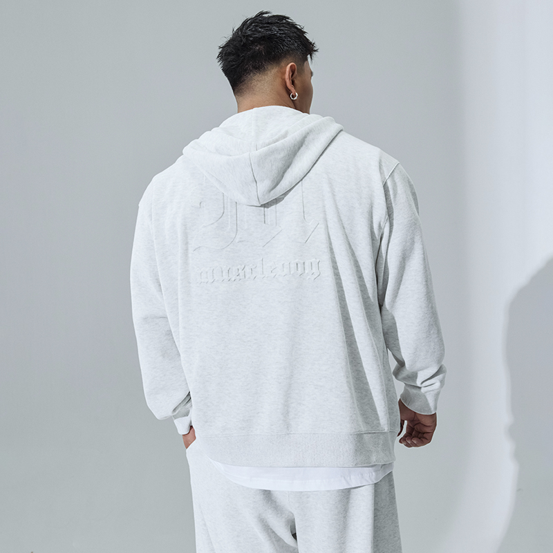 肌肉狗 拉链连帽卫衣男潮牌迷你绒浮雕压花休闲训练健身开衫外套